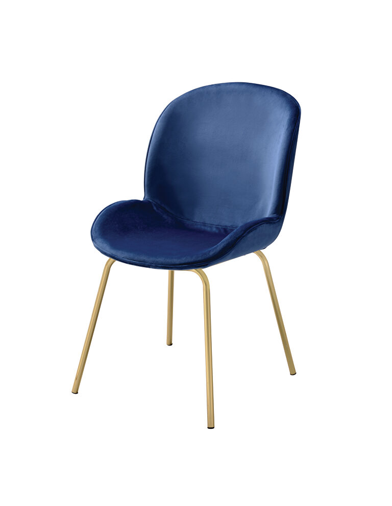 Blue velvet upolstered seat and metal legs dining chair by Acme
