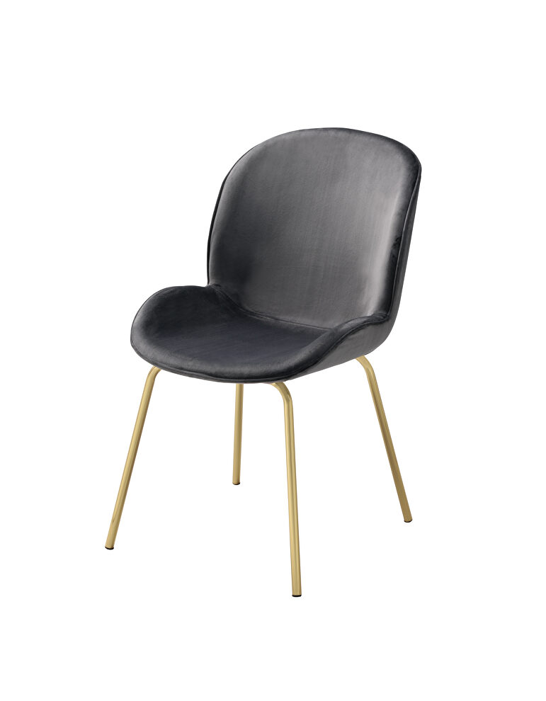 Gray velvet upolstered seat and metal legs dining chair by Acme