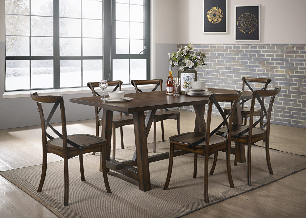Dark oak finish dining table in farmstyle by Acme