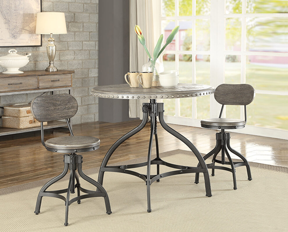 Gray oak & metal 3pc counter height set by Acme