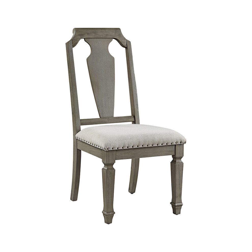 Beige linen upholstery & weathered oak finish dining chair by Acme