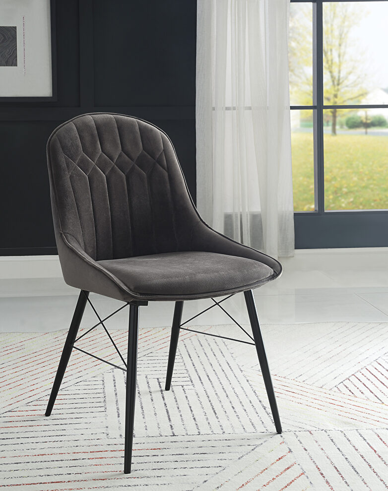 Gray fabric upolstered seat & back/ black finish legs dining chair by Acme