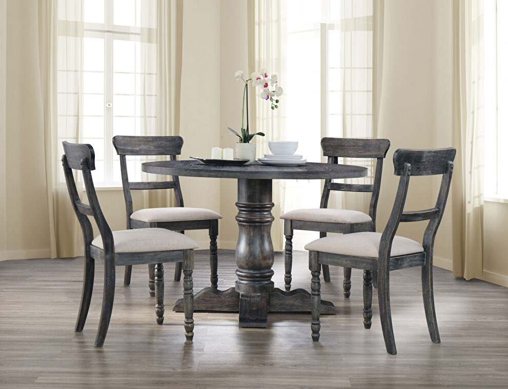 Weathered gray finish pedestal dining table by Acme