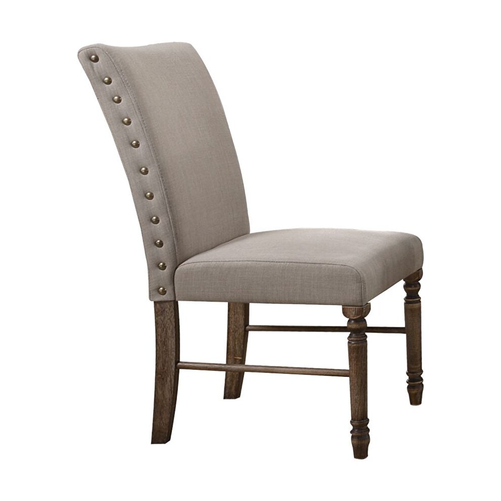 Cream linen & weathered oak finish side chair by Acme