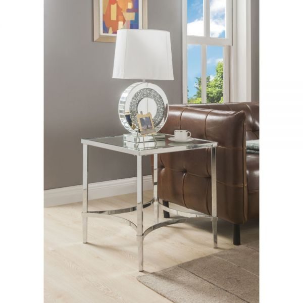 Chrome finish & mirror end table by Acme