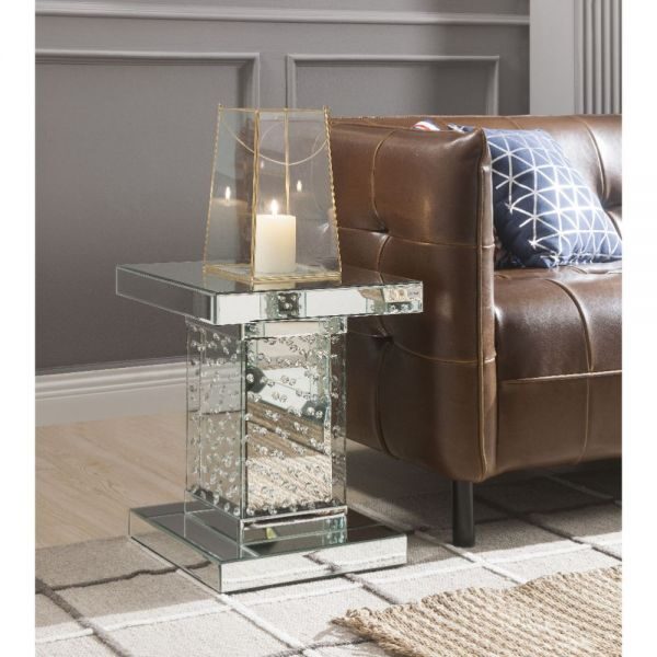 Mirrored & faux crystals end table by Acme