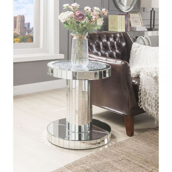 Mirrored & faux stones end table by Acme