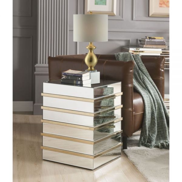 Mirrored & gold end table by Acme