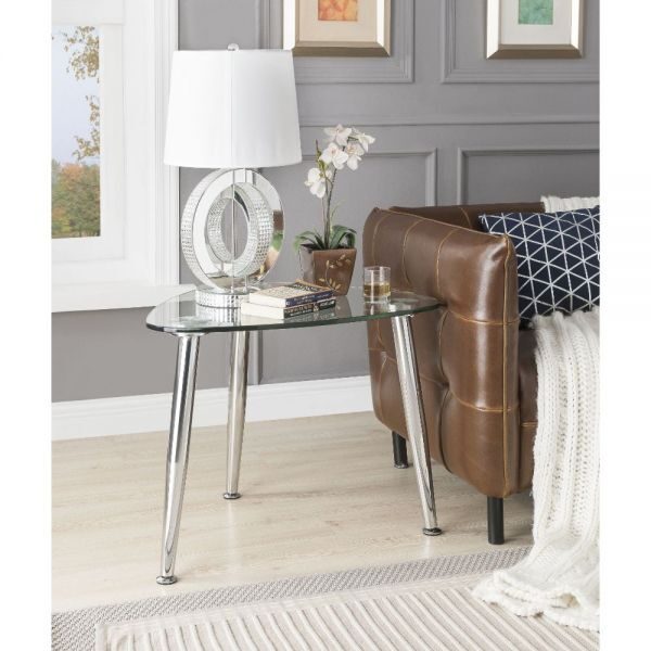 Chrome finish & clear glass end table by Acme