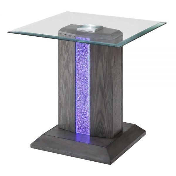 Gray oak finish & clear glass end table by Acme