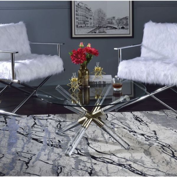Gold finish & clear acrylic clear glass coffee table by Acme