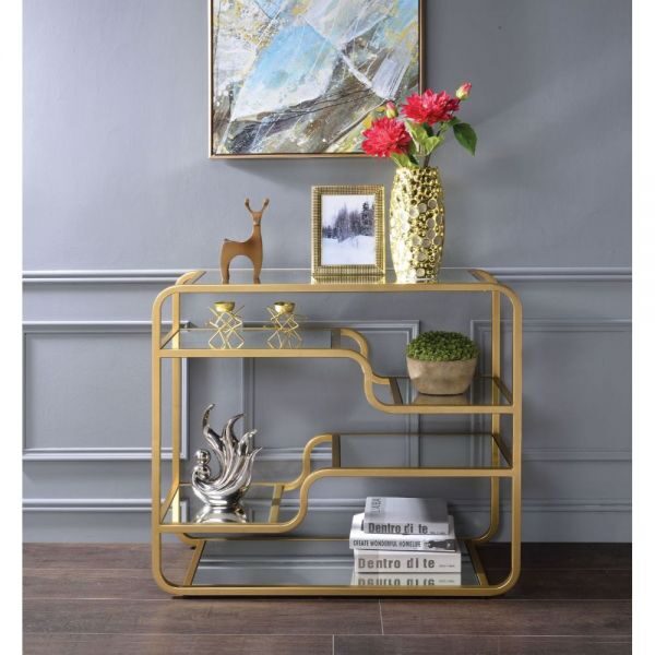 Gold finish & mirror sofa table by Acme