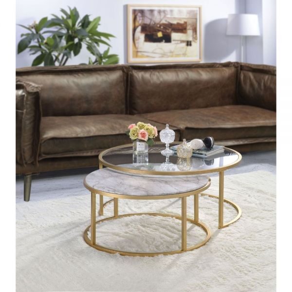 Faux marble & gold 2pieces pack nesting table set by Acme