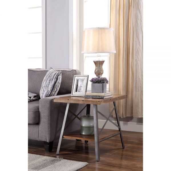 Weathered oak & sandy black end table by Acme