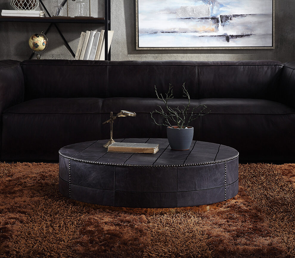 Antique ebony top grain leather & gold coffee table by Acme