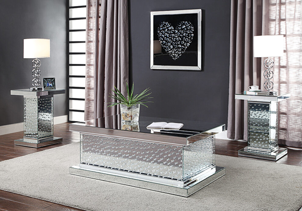 Rectangular mirrored panel low profile coffee table by Acme