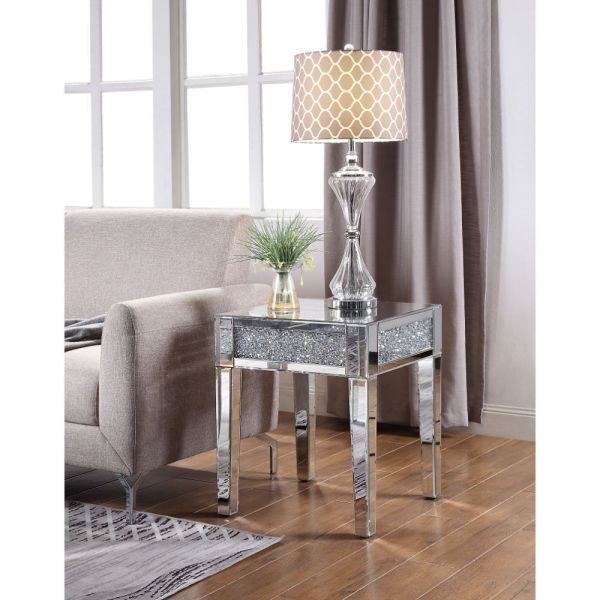 Faux diamonds accent table w/ mirrored legs by Acme