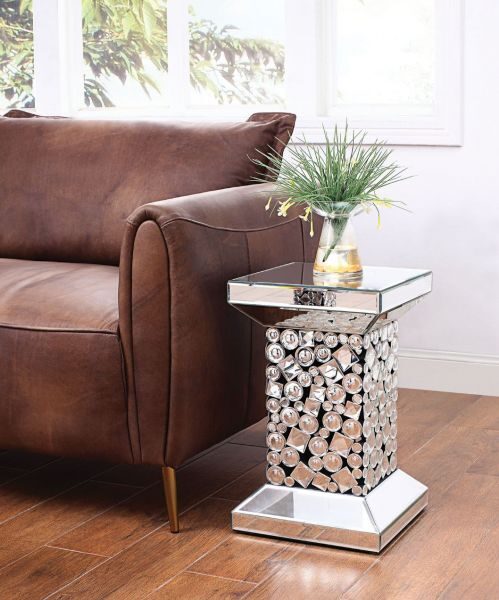 Mirrored & faux gems end table by Acme