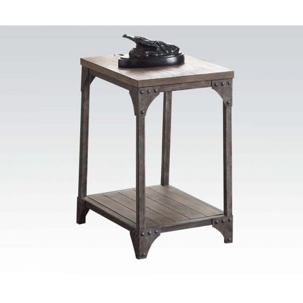 Weathered oak & antique nickel end table by Acme