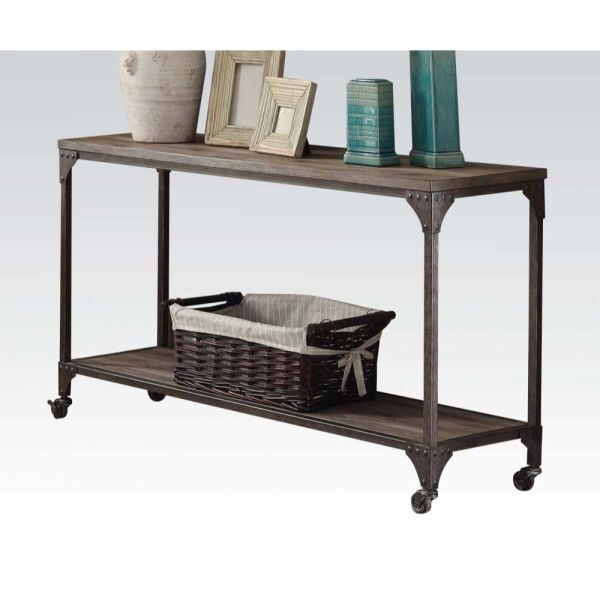 Weathered oak & antique nickel sofa table by Acme