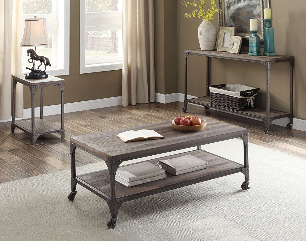 Weathered oak & antique nickel coffee table by Acme