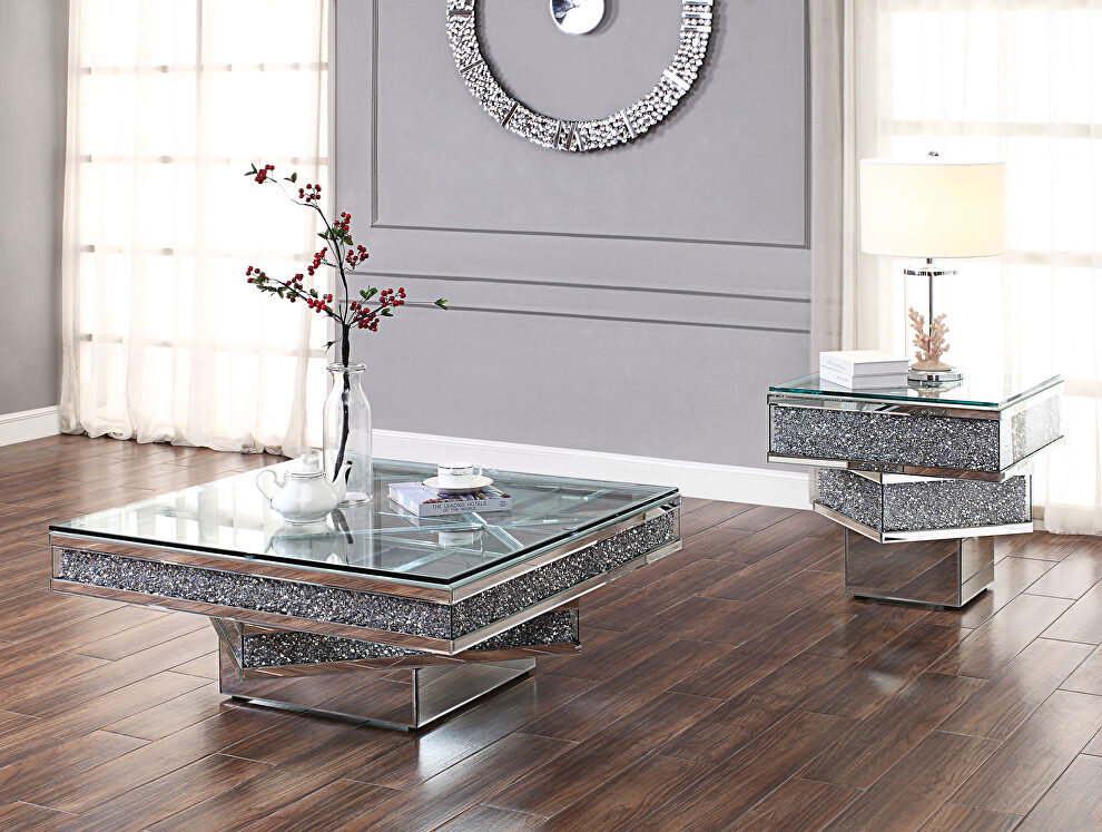 Mirrored & faux diamonds square coffee table by Acme
