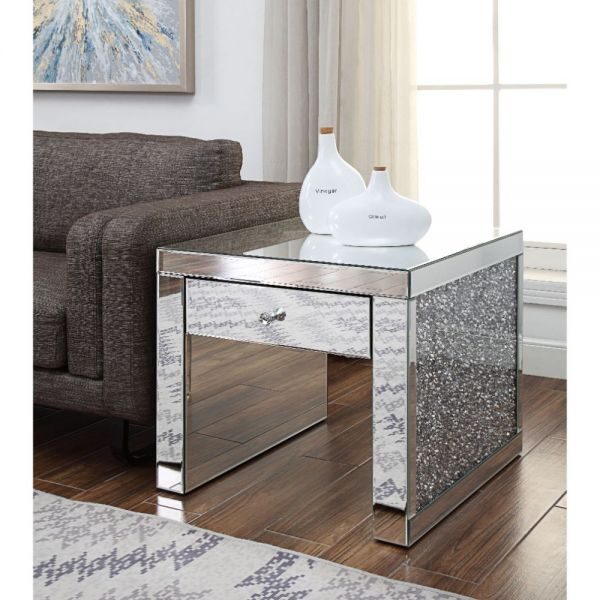 Mirrored & faux diamonds end table by Acme