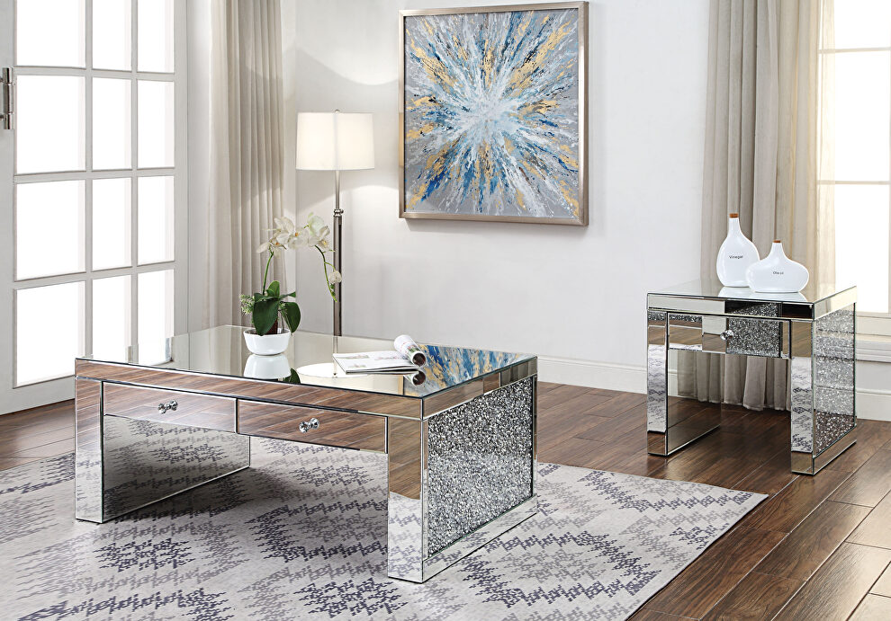 Stylish glam style mirrored cocktail table w/ drawers by Acme