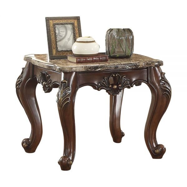 Marble & dark walnut end table by Acme