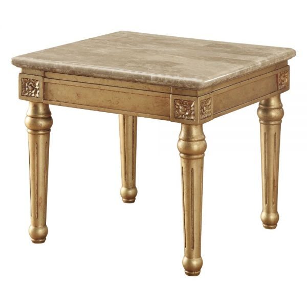 Marble & antique gold end table by Acme