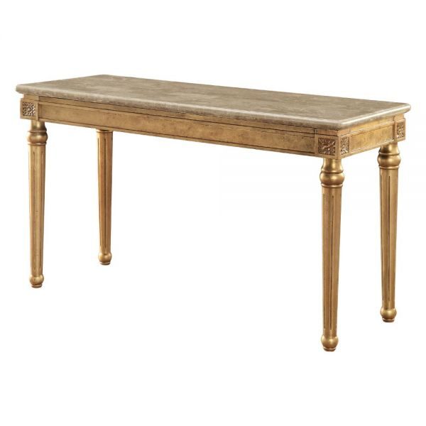 Marble & antique gold sofa table by Acme
