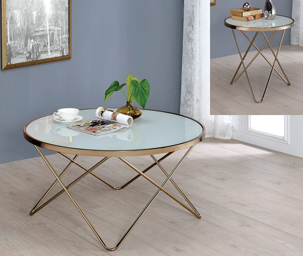 Champagne finish & frosted glass coffee table by Acme