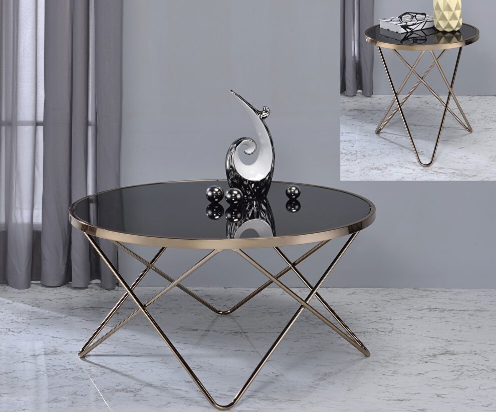 Champagne finish & black glass coffee table by Acme