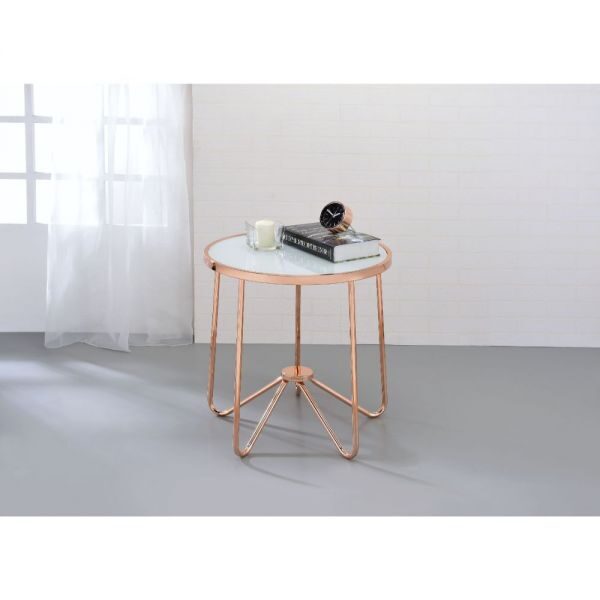Rose gold finish & frosted glass end table by Acme
