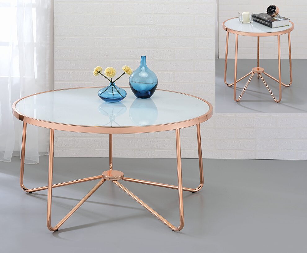 Rose gold finish & frosted glass coffee table by Acme