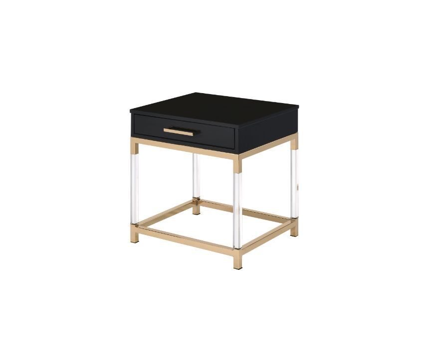 Table top in a rich black and metal frame in gold finish end table by Acme