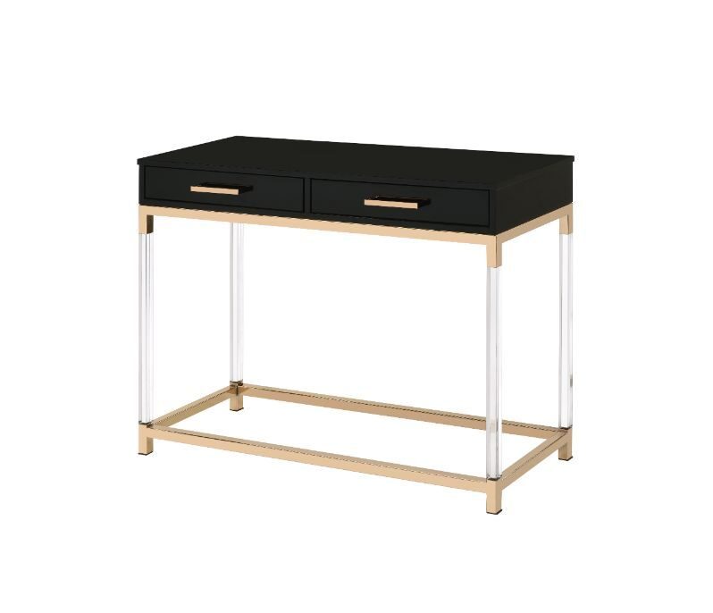 Table top in a rich black and metal frame in gold finish sofa table by Acme