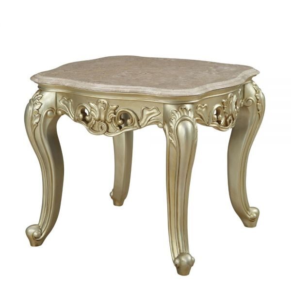 Marble & antique white end table by Acme