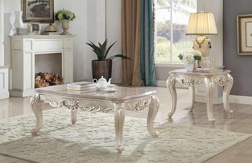 Marble & antique white coffee table by Acme