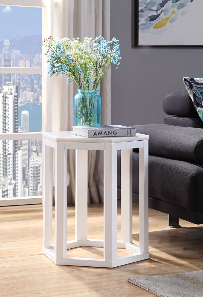 Marble & white 2piece pack end table by Acme