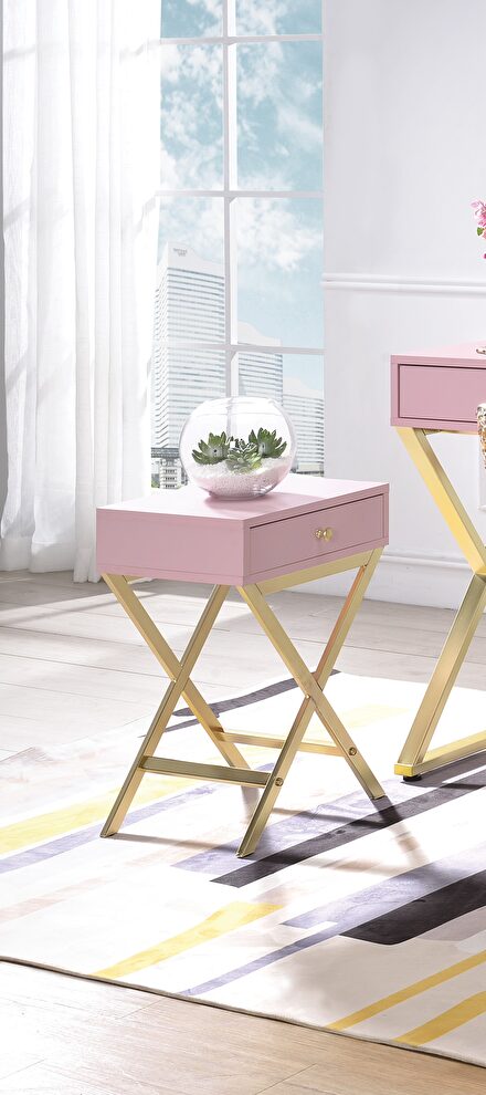 Pink & gold finish side table by Acme