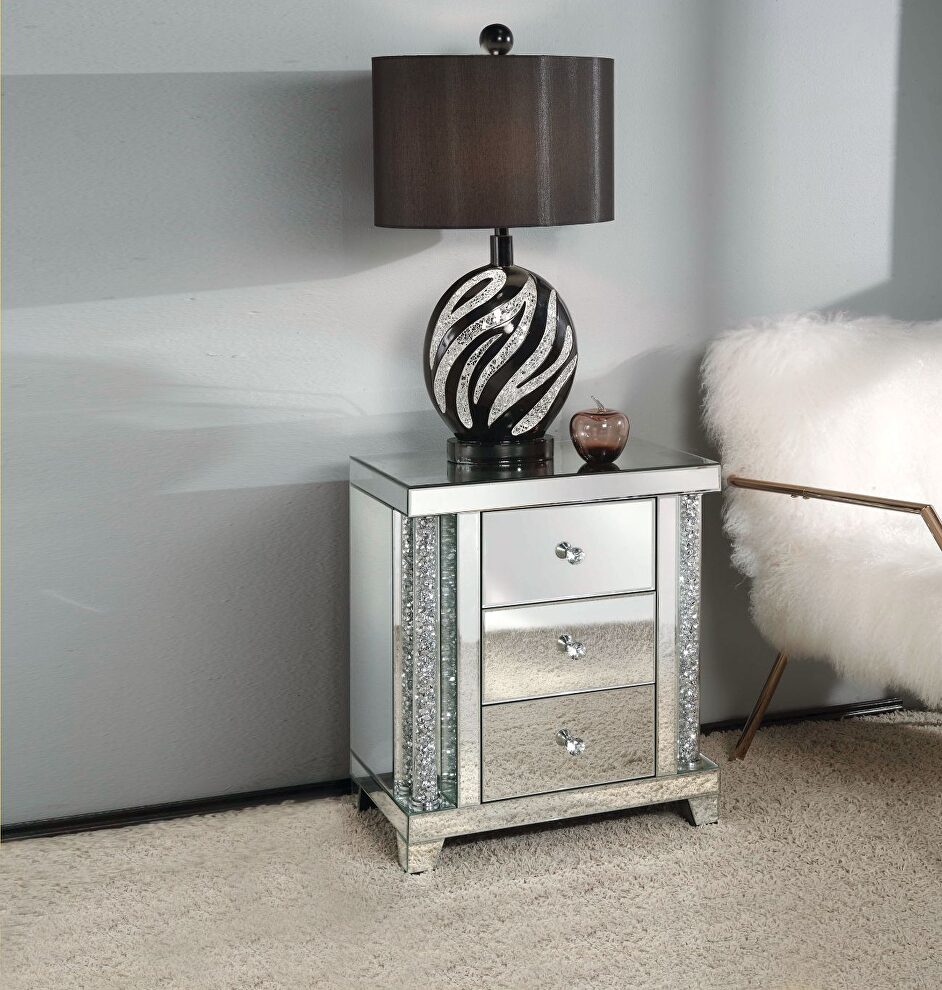 Glamour style mirrored accent night table by Acme