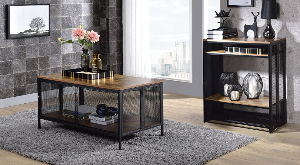 Antique oak & black finish coffee table by Acme