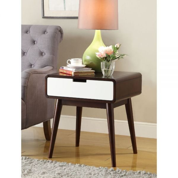 Espresso & white end table by Acme