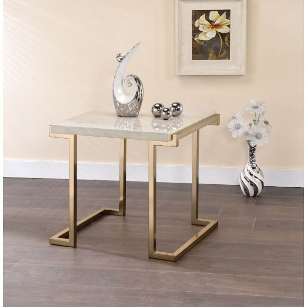 Faux marble & champagne end table by Acme