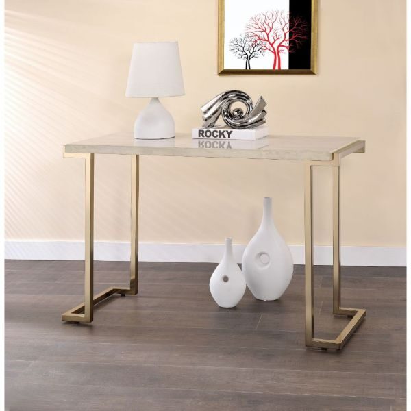 Faux marble & champagne sofa table by Acme