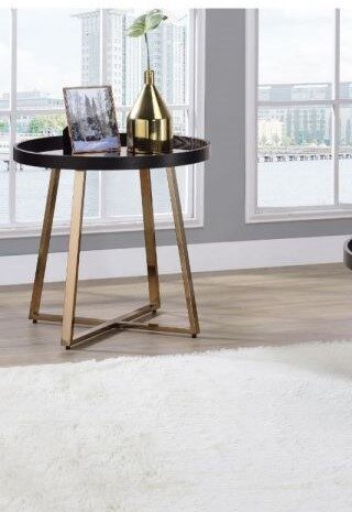 Mirrored, walnut & champagne finish end table by Acme