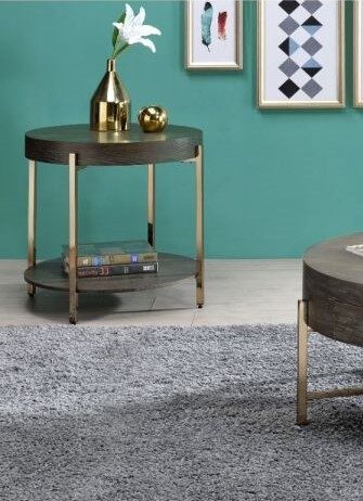 Dark oak finish & champagne end table by Acme