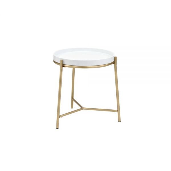 White & gold finish end table by Acme