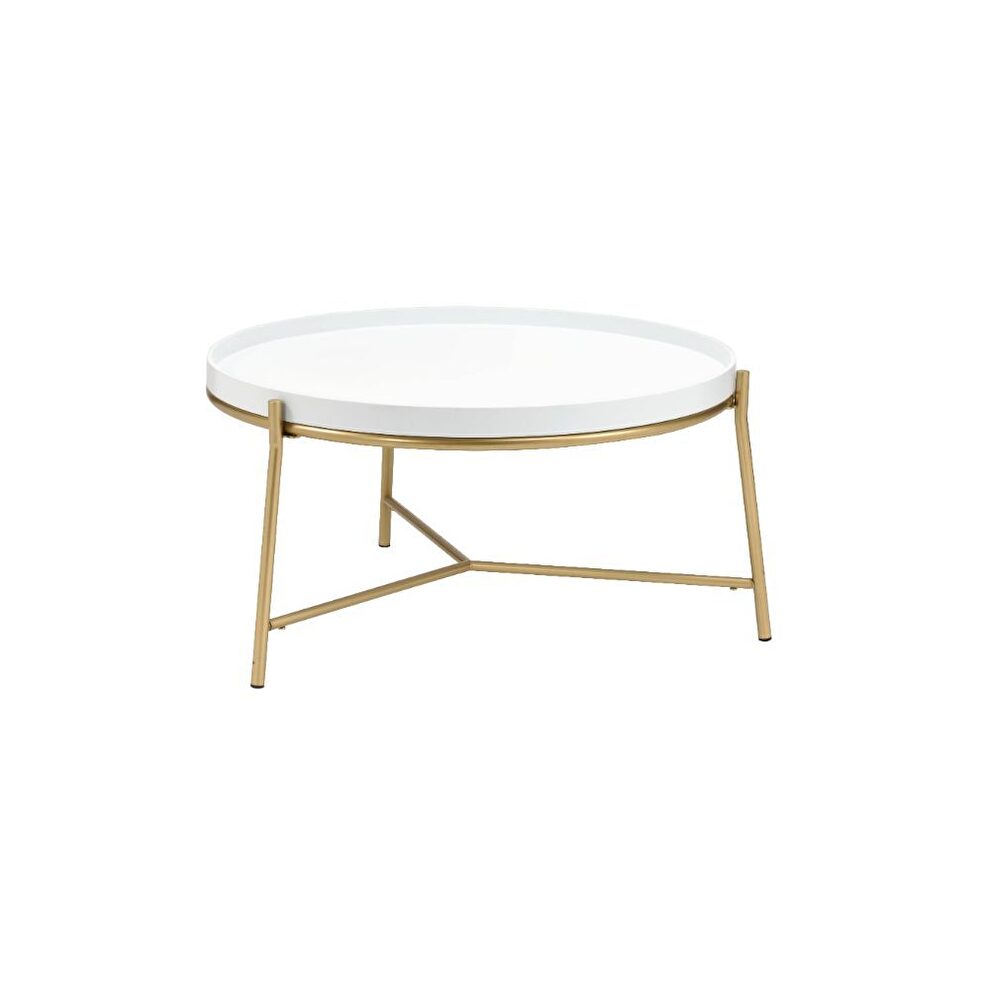 White & gold finish coffee table by Acme
